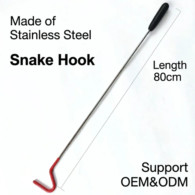 Snake Hooks Heavy Duty Stainless Steel Reptile Catcher 80cm Long for Python with Rubber Tip Amphibian Enclosure Accessories
