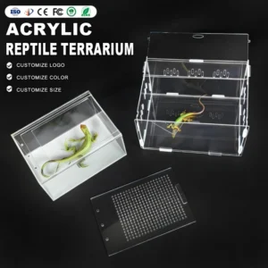 Snake Tortoise Enclosure Transparent Acrylic Pet Spider Reptile Feeding Box With Magnet Slide Door