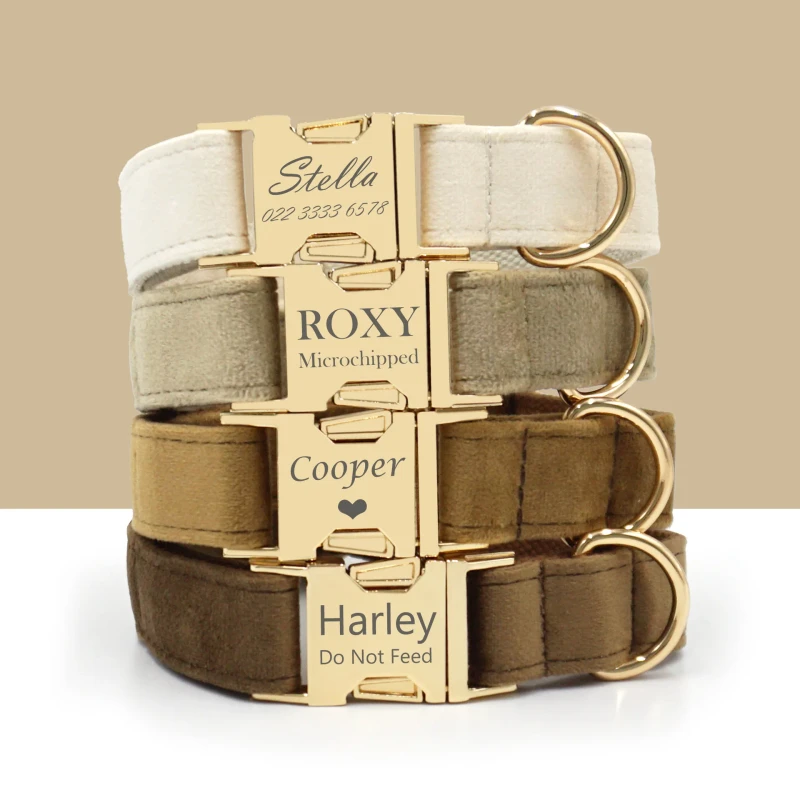 Soft Comfortable Adjustable Heavy Duty Velvet Pet Dog Collar with Metal Buckle