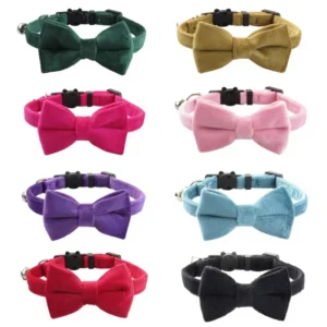 Soft Comfortable Velvet Fabric Bow Tie for Pet Kitten Collar with Safety Buckle