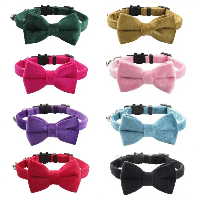 Soft Comfortable Velvet Fabric Bow Tie for Pet Kitten Collar with Safety Buckle