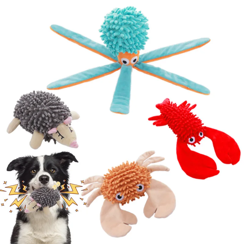 Soft Crinkle Squeaky Dog Toys for Aggressive Chewers Durable Stuffed Plush Ocean Tug Puppy Toy for Small Medium Large Dogs