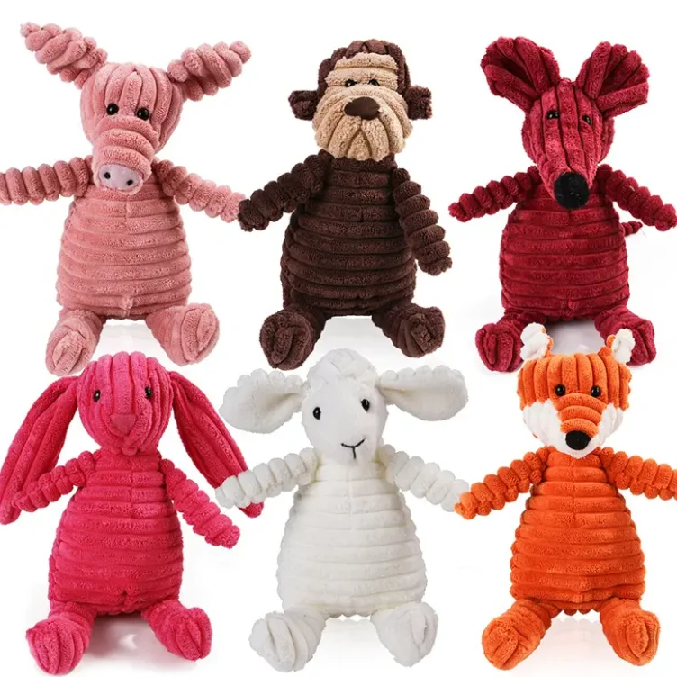 Soft Durable Cotton Plush Animal Elephant Bear Wolf Rabbit Pig Fox Dog Toy with Squeaky Pet Plush Toy