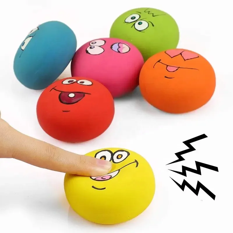 Soft Latex Dog Chew Toy Squeaky Dog Ball Face Fetch Pet Play Toy for Small Medium Pets