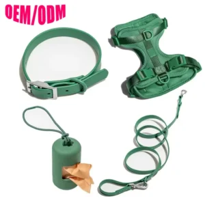 Soft Luxury PVC Dog Leash Harness Set Waterproof Puppy Collar Ribbon Colors Solid Polyester Vest Harness