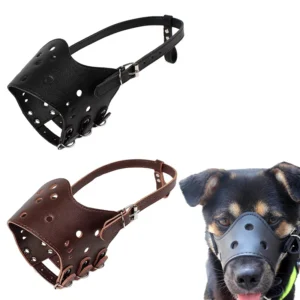 Soft PU Leather Dog Mouth Cover Adjustable Breathable Waterproof IPX6 Bite Proof for Comfortable Training