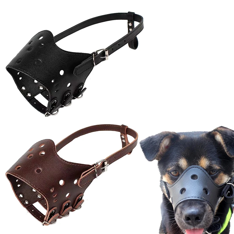 Soft PU Leather Dog Mouth Cover Adjustable Breathable Waterproof IPX6 Bite Proof for Comfortable Training