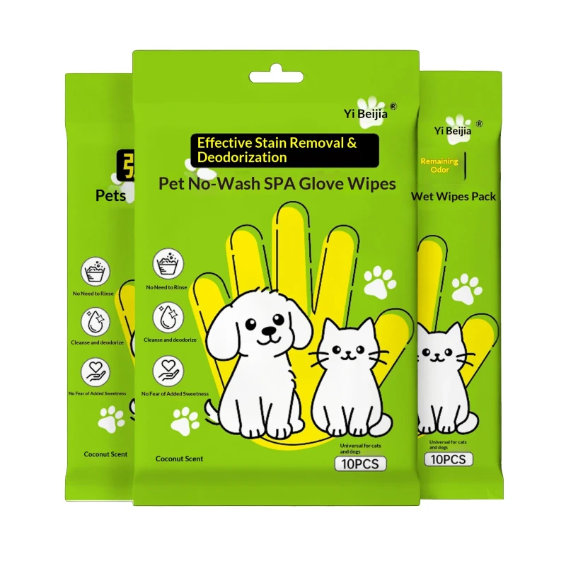 Soft Pet Wash free Bath Free Gloves & Wet Wipes for Cats & Dogs Coconut Fragrance Deodorizing Dry Cleaning Supplies