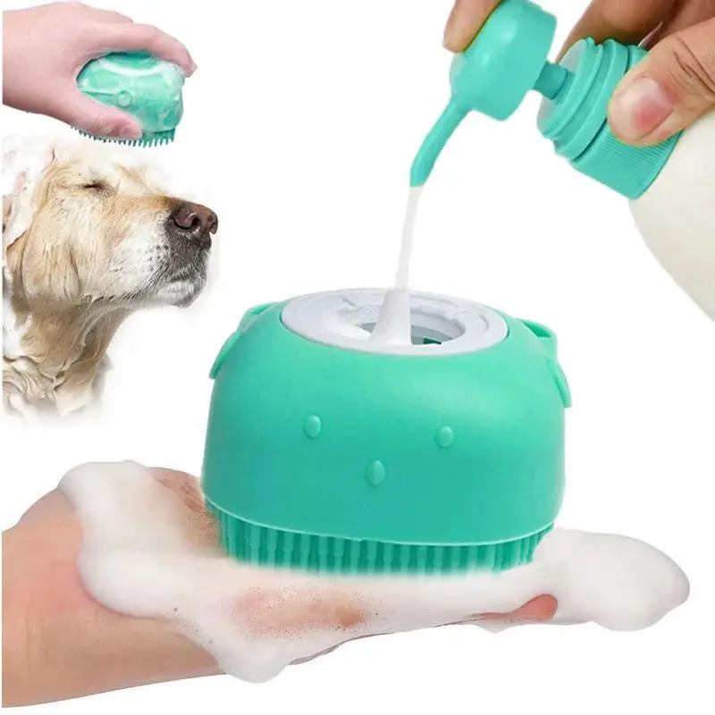 Soft Silicone Dog Shampoo Massager Dispenser Bathroom Bath Brush for Puppycat Grooming Shower Pet Scrubber Pet Cleaning Bathing