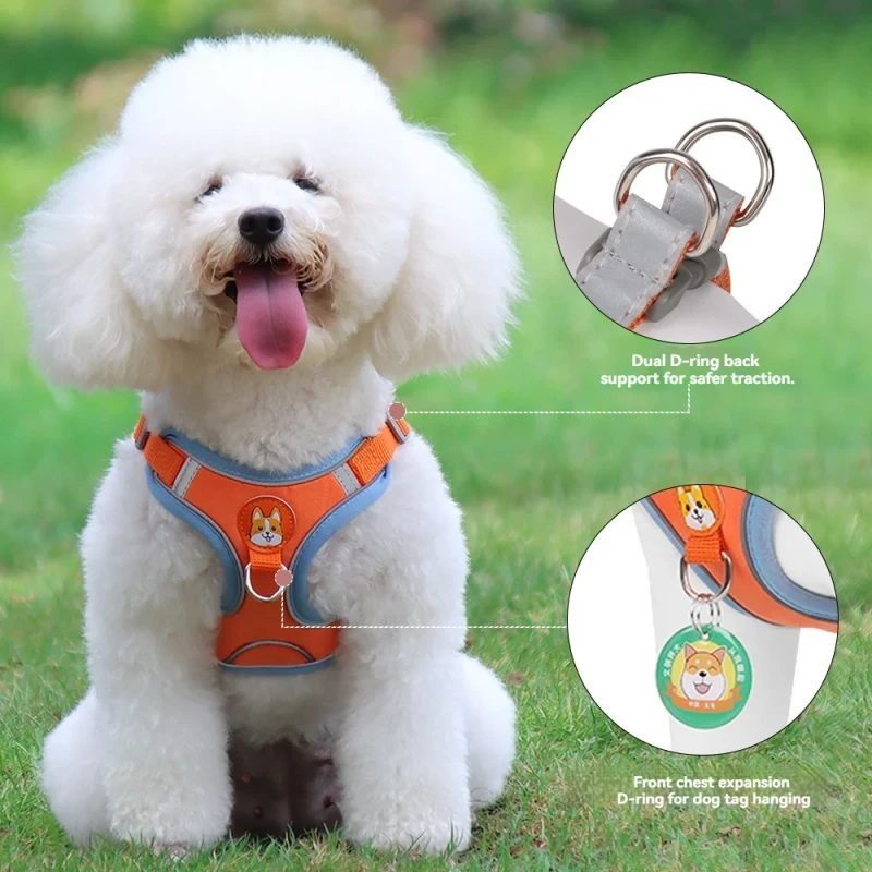 Soft Suede Mesh Dog Harness and Leash Set No Pull Escape Proof Pet Vest for Small Medium Dogs and Cats Walking