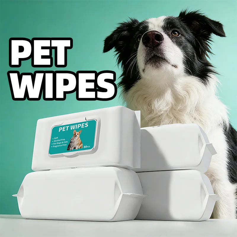 Soft Textured Pet Wipes 80 Sheets Hypoallergenic Disposable Cleaning Cloths For Dogs And Cats No Rinse Grooming