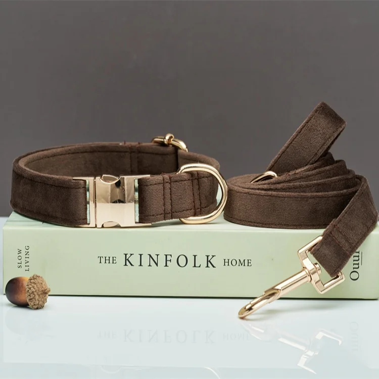Soft Velvet Dog Collar and Leash Set Adjustable for Dogs of All Sizes Heavy Duty Metal Buckle