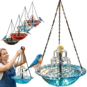 Solar Cascade Hanging Bird Bath Fountain Outdoor Hanging Bird Bath with Solar Pump & Glass Bowl Birdbath Accessories