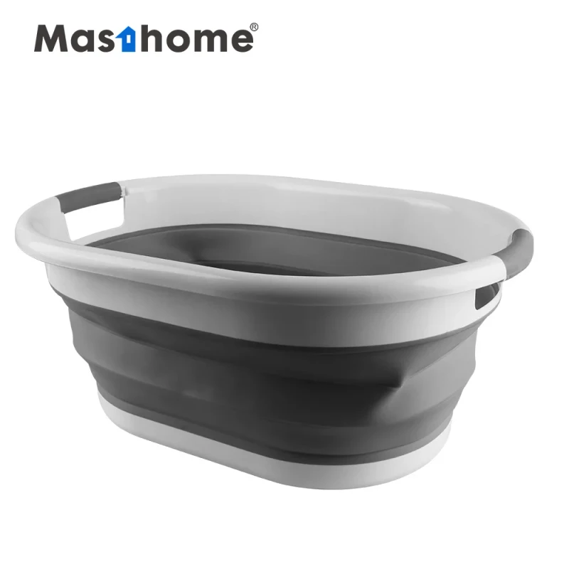 Solid Bottom Thick Handle Folding Water Bucket Grey PP TPR Wash Cleaning Hdpe Plastic 20L 10L Collapsible Foldable Bucket