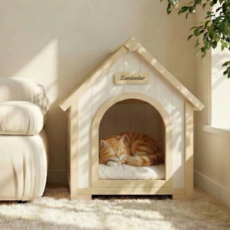 Solid Cedar Wood Indoor Pet House for Small Medium Pets Non Toxic Breathable Indoor Dog Cat Shelter