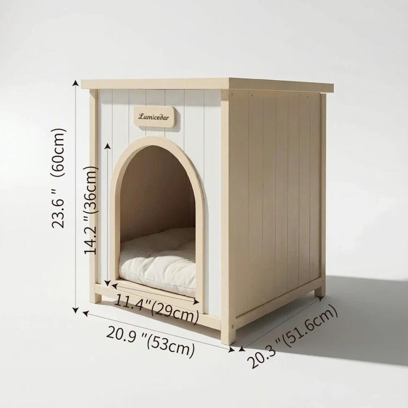 Solid Cedar Wood Indoor Pet House with Removable Cushion for Small Medium Dogs and Cats