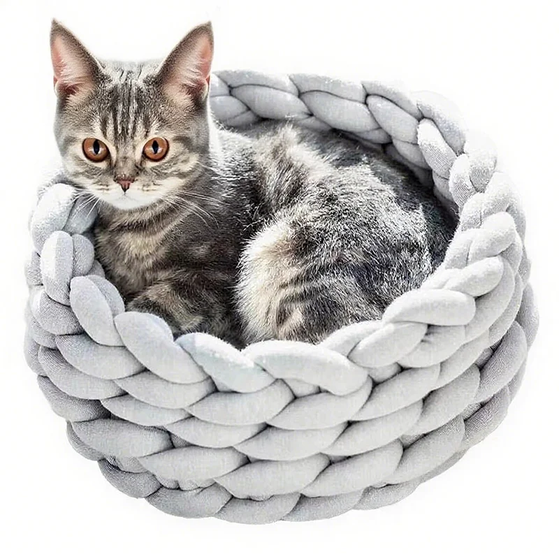 Solid Color Knitted Pet Beds Hand woven Washable Dog Beds Soft Warming Comfortable Sleeping Beds Cats Dogs All