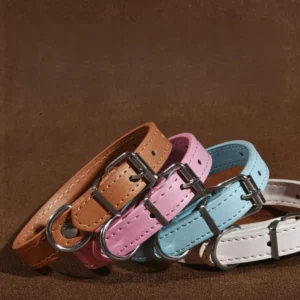 Solid Color PU Pet Collar Adjustable Waterproof Simulation Leather Necklace for Puppy Dog Cat Candy Color