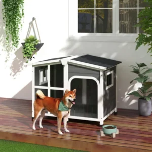 Solid Fir Wood Cat House, Eco Friendly All Seasons Outdoor Furniture with Simple Pattern