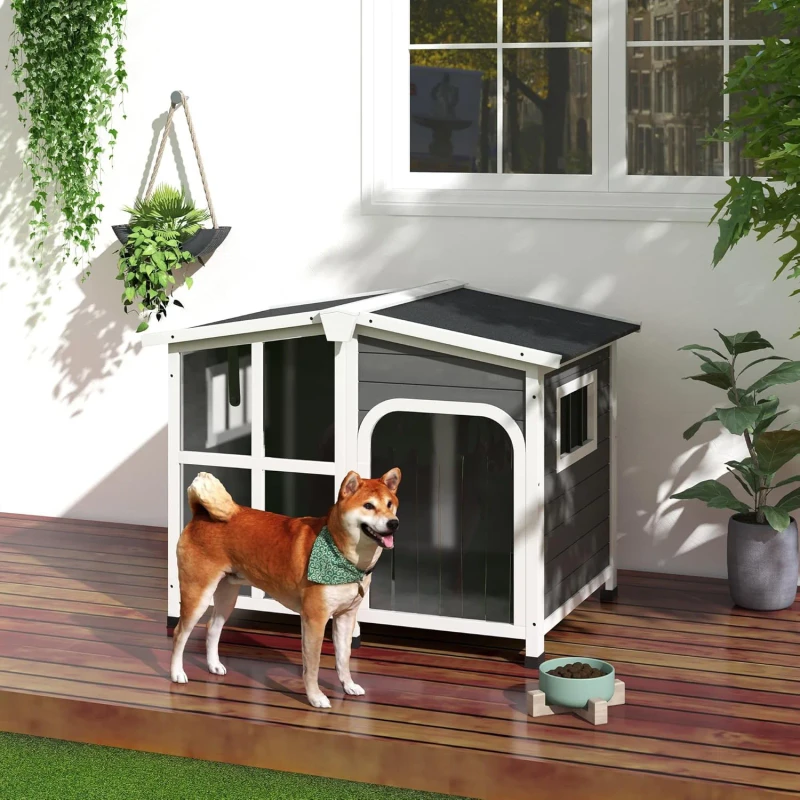 Solid Fir Wood Cat House, Eco Friendly All Seasons Outdoor Furniture with Simple Pattern