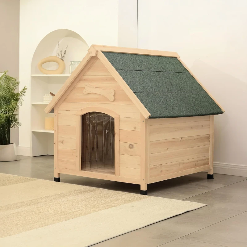 Solid Fir Wood Eco Friendly Dog House Outdoor Couch Furniture with Printed Pattern Stylish Pet Cage for Small Animals