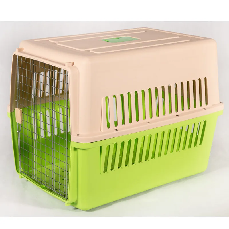 Solid Flight Cage Plastic Pet Carrier Transparent Pet Carrier with Wheels Button Pet Cage