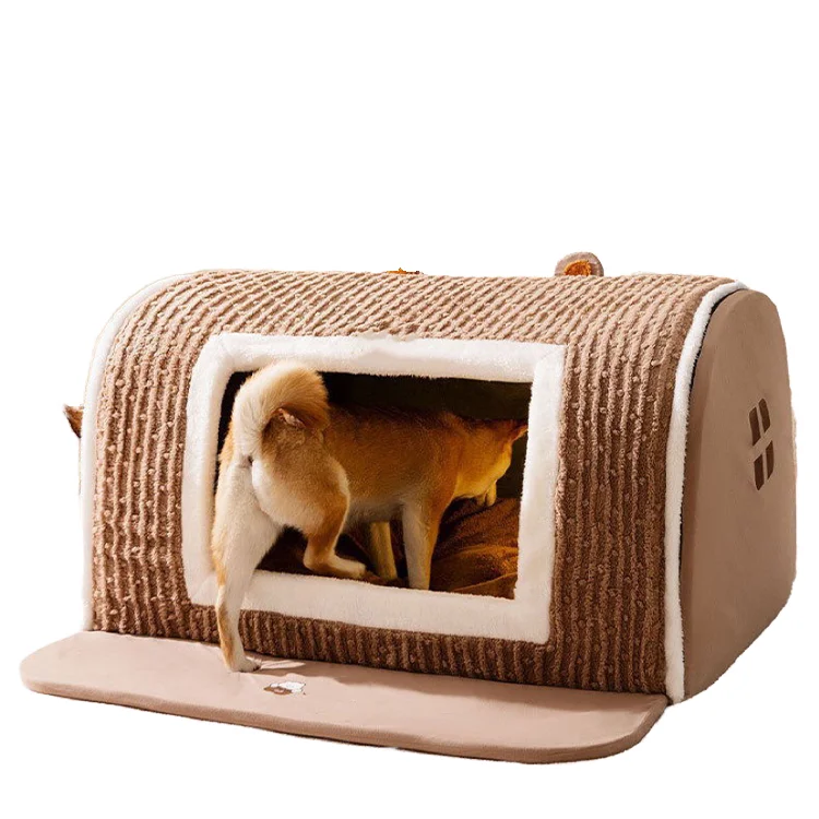 Solid Indoor Cat Dog Pet House Protective Folding Classic Pet Bed Scratching Board Hanging Ball Cave Accessories