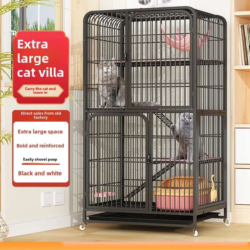 Solid Metal Double Layer Cat Cage Square Tube Nest with Button Closure for Small Animals