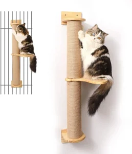 Solid Modern Round Wooden Handmade Cat Tree Wall Scratcher Board with Sisal Rope and Cat Shelf Climbing Frame for Living Room