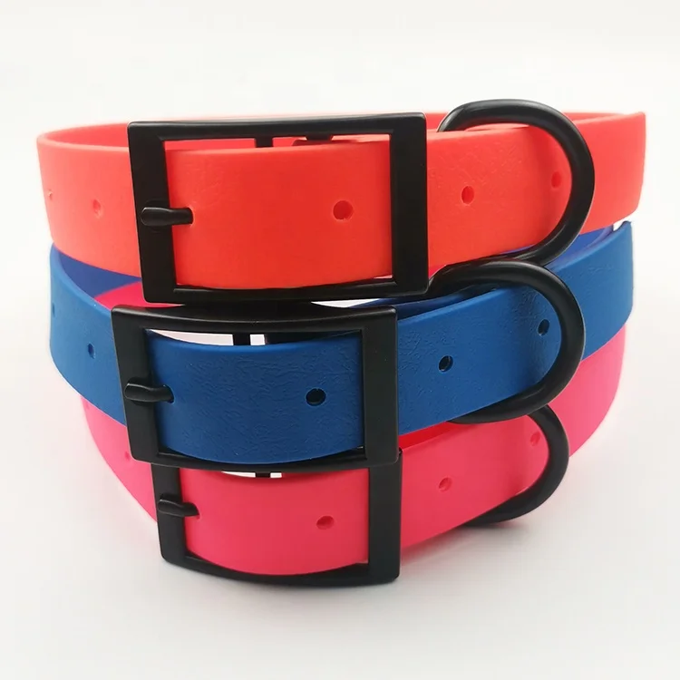 Solid PVC Pet Collar Colorful Coated Polyester Webbing Neck Strap Personalized Electroplated Black Hardware