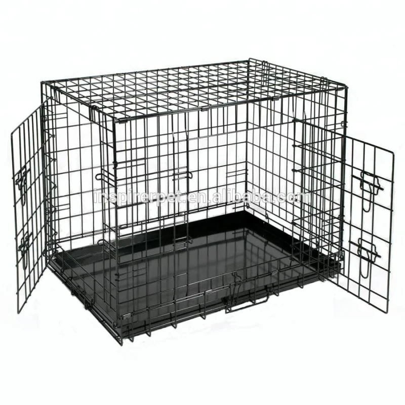 Solid Pattern Black Metal Kennel Dog Cage Made of Iron Plastic Tray Pallet Box Packaging Pet Cage