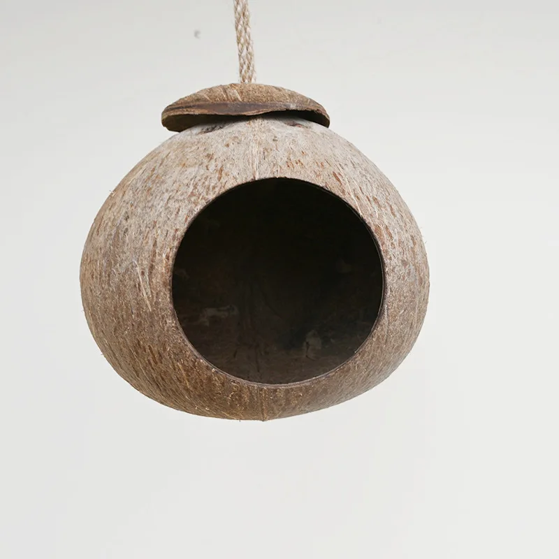 Solid Pattern Eco Friendly Natural Coconut Shell Quadrate Bird Nest Creative Crafts Pet Supplies Bird Cage Button