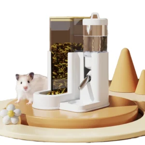 Solid Pattern Plastic 2 in 1 Eco Friendly Smart Feeder Golden Quadrate Shape Waterproof IPX5 Small Animals Pet Supplies