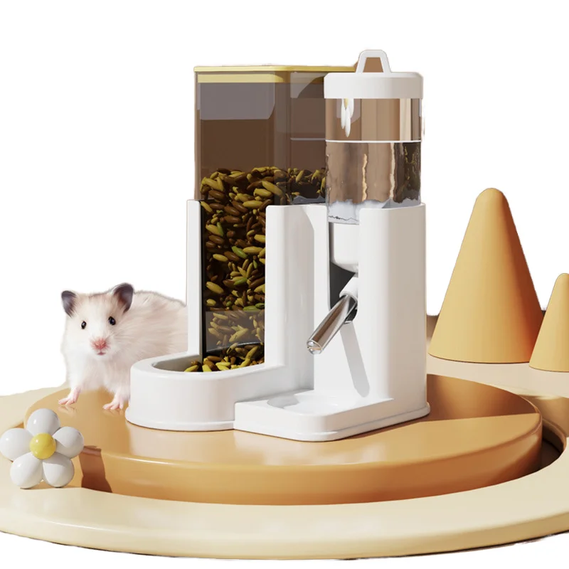 Solid Pattern Plastic 2 in 1 Eco Friendly Smart Feeder Golden Quadrate Shape Waterproof IPX5 Small Animals Pet Supplies