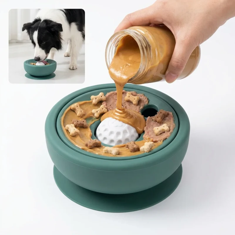 Solid Pattern Silicone Pet Lick Bowl Eco Friendly Automatic Slow Feeder Liquid Treat Bowl for Dogs Slow Eating