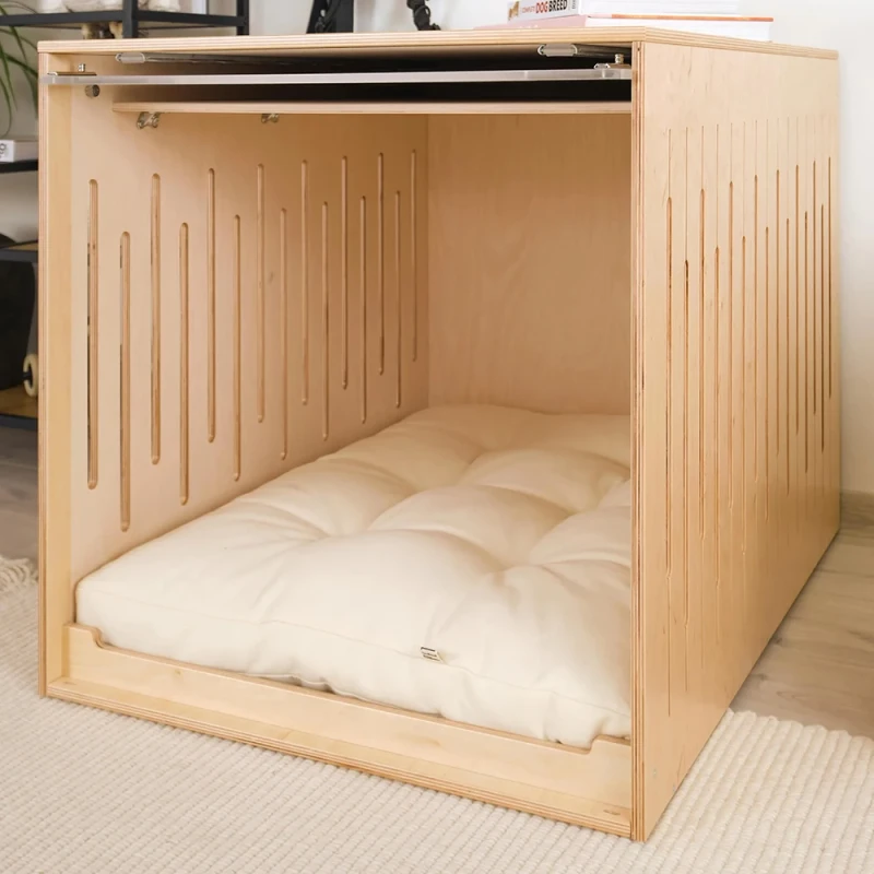 Solid Pine Wood Dog House Pet Furniture