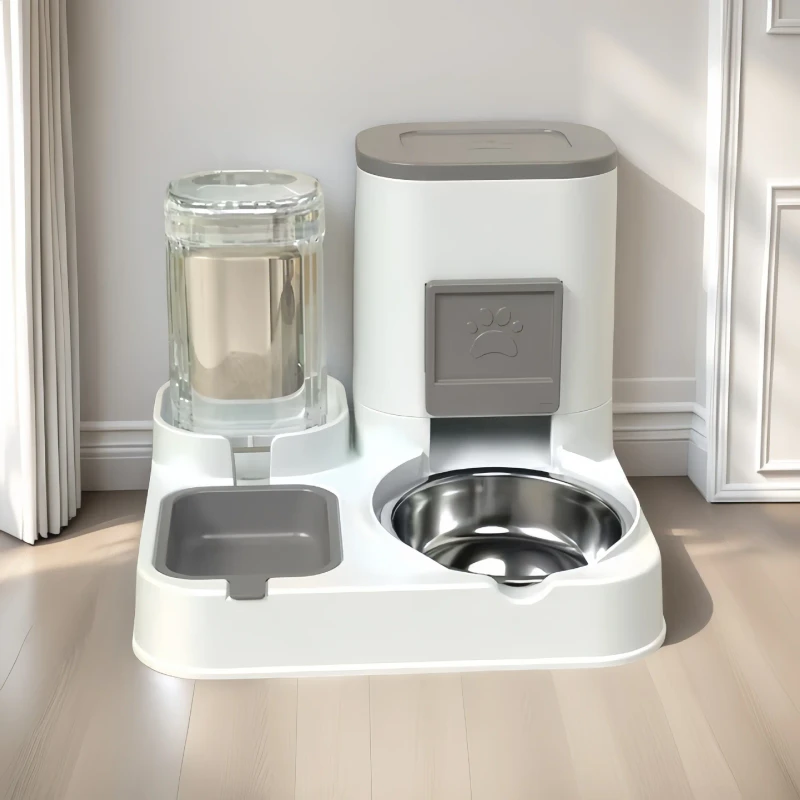 Solid Plastic Pet Bowl Set Large Capacity Water Dispenser Food Storage 2 in 1 Automatic Cat Feeder Dog Food Bowl