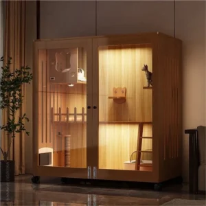 Solid Wood 2 Layer Cat Villa Waterproof Rectangular Cat Cabinet Cage for Indoor Use