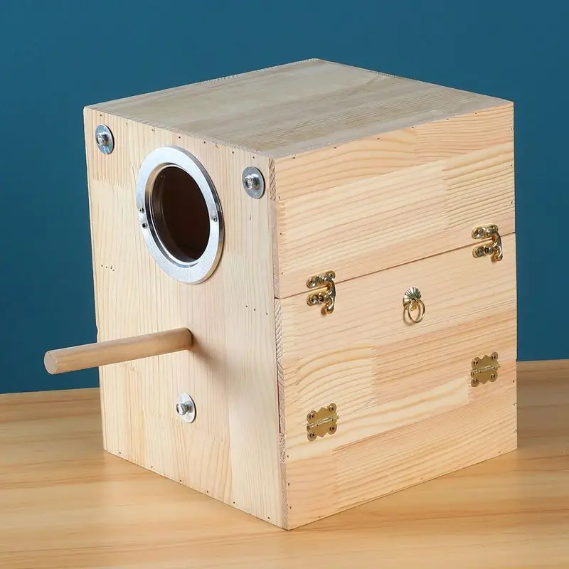 Solid Wood Bird Nest for Budgerigar Peony Hanging Warm Breeding Box Horizontal Vertical Nesting Option Outdoor Bird Supplies