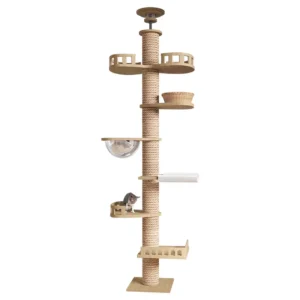 Solid Wood Cat Climbing Frame Tall Sky Babel Pillar Space Capsule Cat Tree Scratcher for Reptiles & Amphibians Cat Supplies