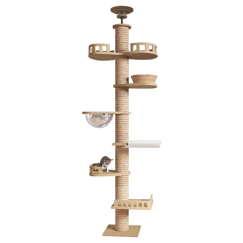 Solid Wood Cat Climbing Frame Tall Sky Babel Pillar Space Capsule Cat Tree Scratcher for Reptiles & Amphibians Cat Supplies