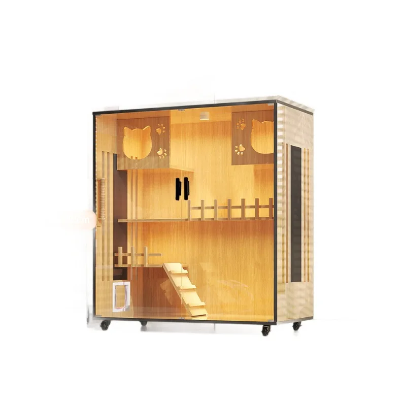 Solid Wood Cat House Multi Function Large Pet Furniture Eco Friendly Cat Villa Soft Dog Beds