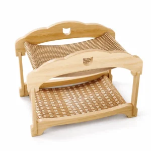 Solid Wood Cat Scratcher Bed 2 Tier Sisal Cat Lounge Shelf Eco Friendly Pet Furniture