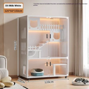 Solid Wood Cat Villa 3 Tier Extra Large Spacious Pet Bed Multi Tier Pet Display Cabinet with Cat Tree Scratching Post