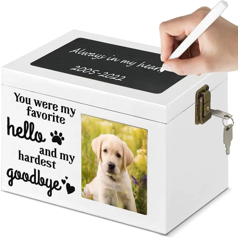 Solid Wood Eco Friendly Pet Caskets Urn Photo Frame Custom Engraving Dog Cat Cremation Memorial Ashes Box Sealed Wooden Keepsake