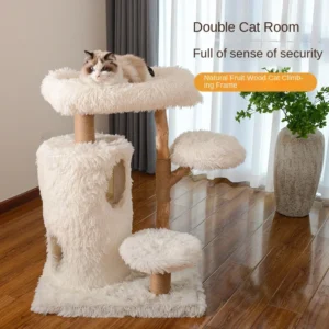 Solid Wood Eco friendly Multi Layer Square Design Cat Tree Integrated Sisal Cat Climbing Rack Nest Household Pet Bed Accessory