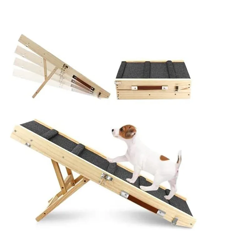 Solid Wood Folding Eco friendly Dog Climbing Ladder with Slope Slide and Step Square Shape Pet Supplies