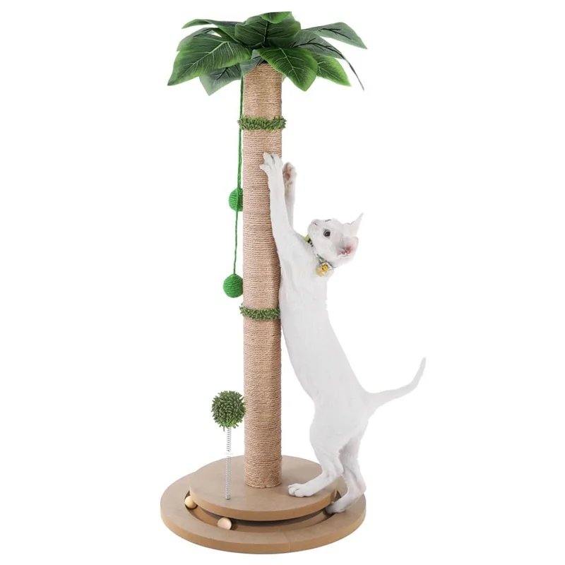 Solid Wood Kitten Scratcher Sisal Scratch Posts with Hanging Ball Cat Scratching Teaser Toy Cat Scratching Post