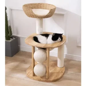 Solid Wood Luxury Eco friendly 2 Level Cat Climbing Rack Cat Tree Scratch Board Sisal Cat Scratcher All Seasons Carton