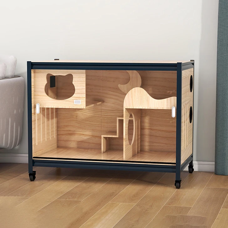 Solid Wood Luxury Pet Houses Villa Cages Breathable TV Cabinet with Large Storage Space and Cat Beds Nest
